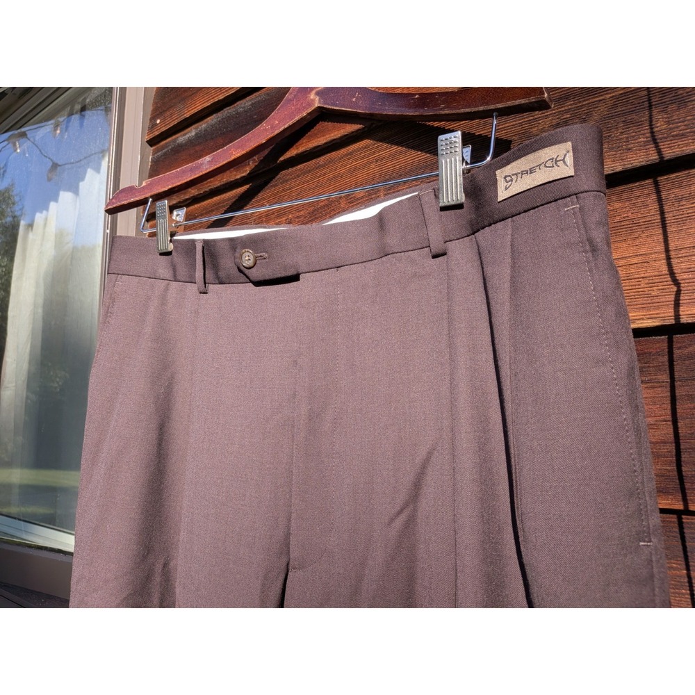 New! Paul Fredrick Brown Classic Dress Pants 100% Wool Stretch 35W 31L $240